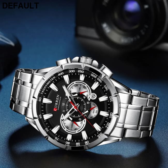 CURREN New Casual Sport Chronograph Men’s Watches Stainless Steel Band Wristwatch Big Dial Quartz Clock with Luminous