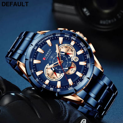 CURREN New Casual Sport Chronograph Men’s Watches Stainless Steel Band Wristwatch Big Dial Quartz Clock with Luminous