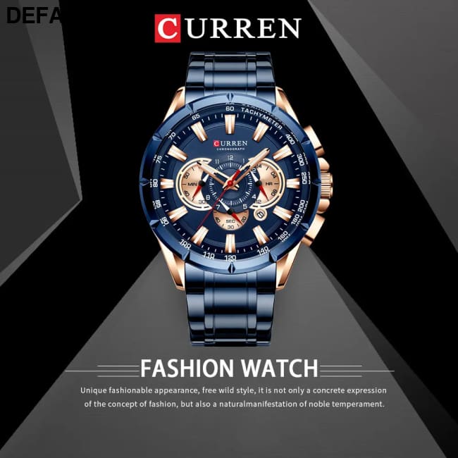 CURREN New Casual Sport Chronograph Men’s Watches Stainless Steel Band Wristwatch Big Dial Quartz Clock with Luminous