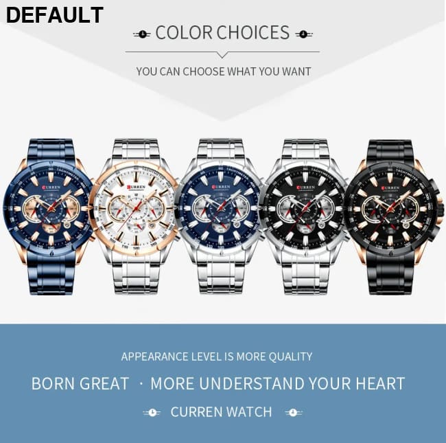 CURREN New Casual Sport Chronograph Men’s Watches Stainless Steel Band Wristwatch Big Dial Quartz Clock with Luminous