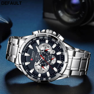 CURREN New Casual Sport Chronograph Men’s Watches Stainless Steel Band Wristwatch Big Dial Quartz Clock with Luminous