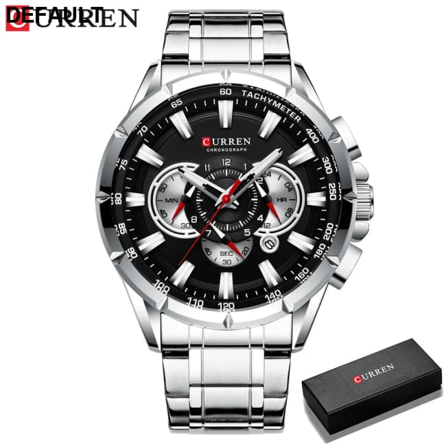 CURREN New Casual Sport Chronograph Men’s Watches Stainless Steel Band Wristwatch Big Dial Quartz Clock with Luminous