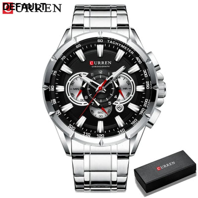 CURREN New Casual Sport Chronograph Men’s Watches Stainless Steel Band Wristwatch Big Dial Quartz Clock with Luminous
