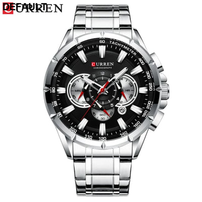 CURREN New Casual Sport Chronograph Men’s Watches Stainless Steel Band Wristwatch Big Dial Quartz Clock with Luminous