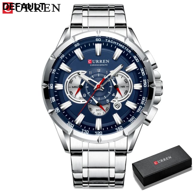 CURREN New Casual Sport Chronograph Men’s Watches Stainless Steel Band Wristwatch Big Dial Quartz Clock with Luminous