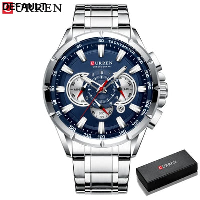 CURREN New Casual Sport Chronograph Men’s Watches Stainless Steel Band Wristwatch Big Dial Quartz Clock with Luminous