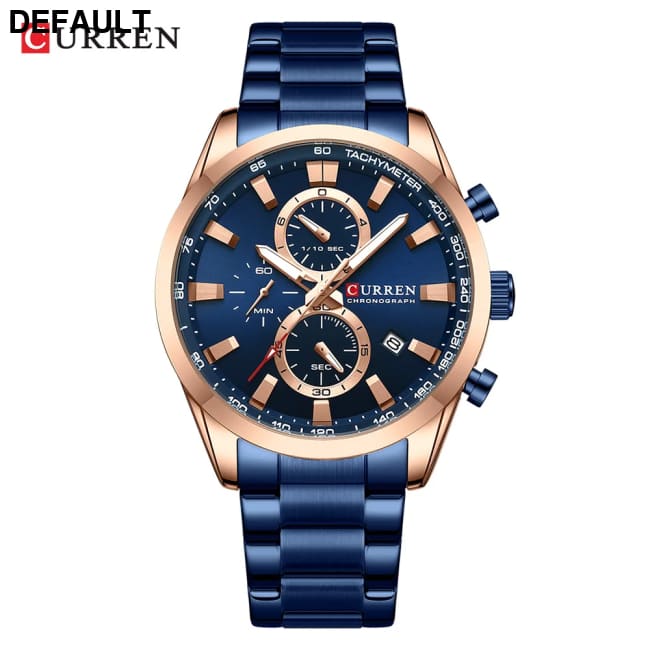 CURREN Quartz Chrono Sport Watch Brands for Men - Stainless Steel Bracelet and Multifunctional Dial blue Watches - Best