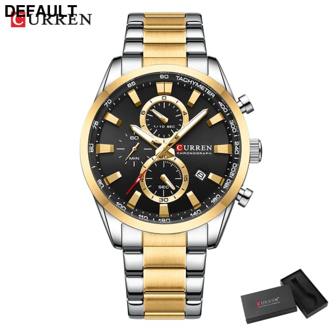 CURREN Quartz Chrono Sport Watch Brands for Men - Stainless Steel Bracelet and Multifunctional Dial gold black box