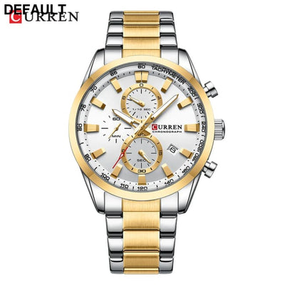 CURREN Quartz Chrono Sport Watch Brands for Men - Stainless Steel Bracelet and Multifunctional Dial gold white Watches