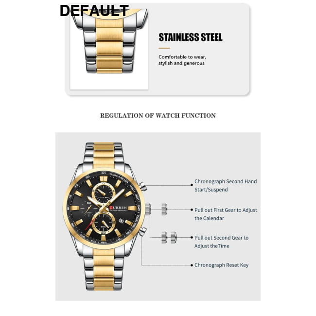 Curren Quartz Chrono Sport Watch with Stainless Steel Bracelet Men Watches