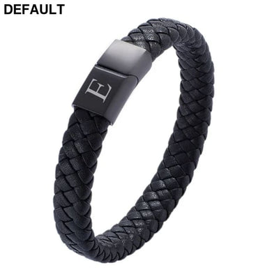 Custom Engraved Letter Bracelet for Men Single Layer Hand Woven Leather Metal Magnetic Closure Jewelry Birthday Gift