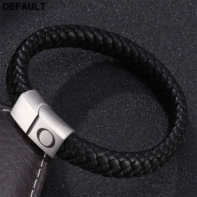 Custom Engraved Letter Bracelet for Men Single Layer Hand Woven Leather Metal Magnetic Closure Jewelry Birthday Gift