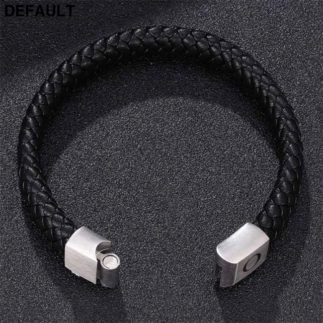 Custom Engraved Letter Bracelet for Men Single Layer Hand Woven Leather Metal Magnetic Closure Jewelry Birthday Gift