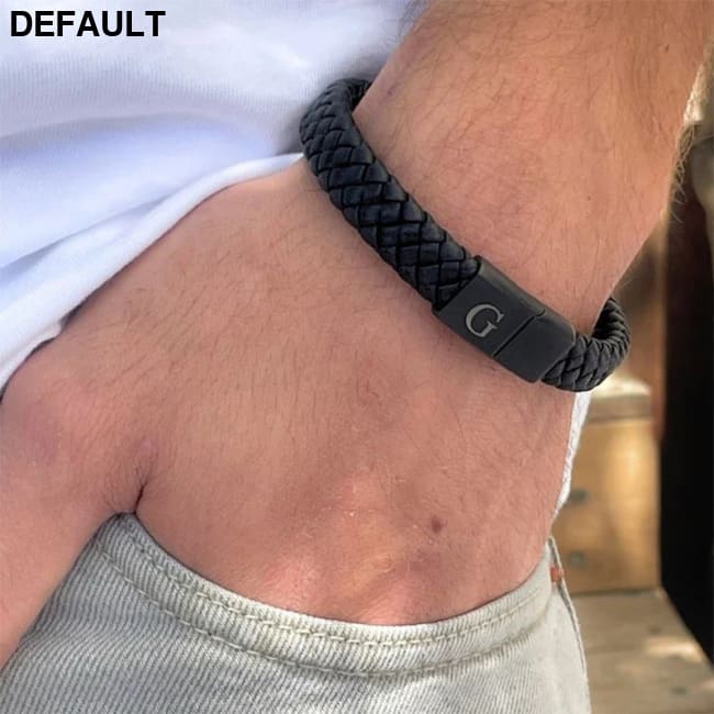 Custom Engraved Letter Bracelet for Men Single Layer Hand Woven Leather Metal Magnetic Closure Jewelry Birthday Gift
