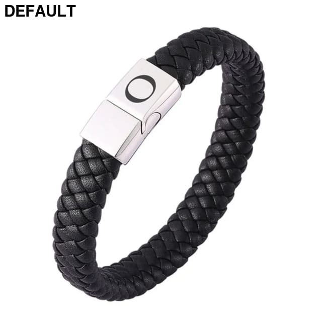 Custom Engraved Letter Bracelet for Men Single Layer Hand Woven Leather Metal Magnetic Closure Jewelry Birthday Gift