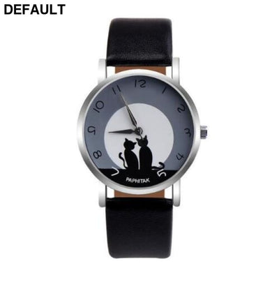Cute Cat Printed Women Watches black