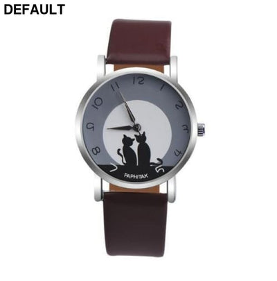 Cute Cat Printed Women Watches coffee