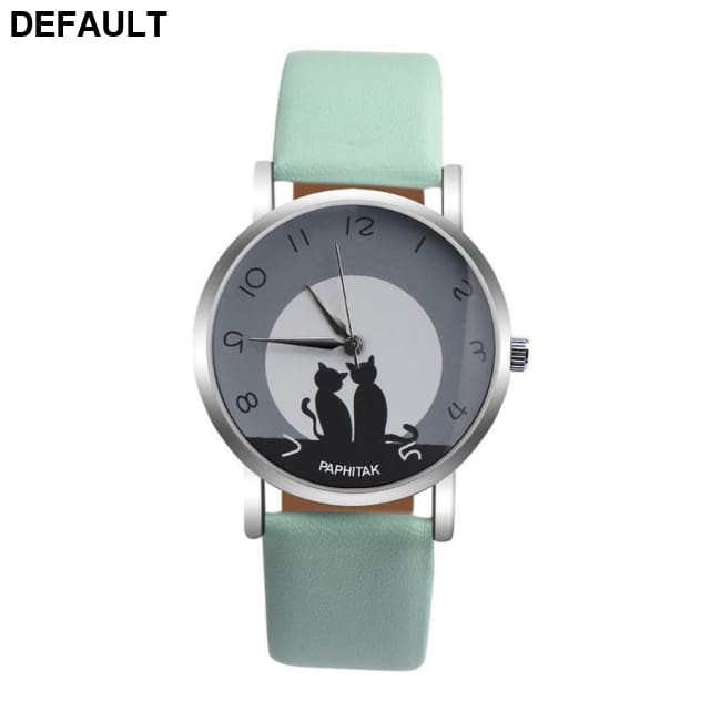 Cute Cat Printed Women Watches green