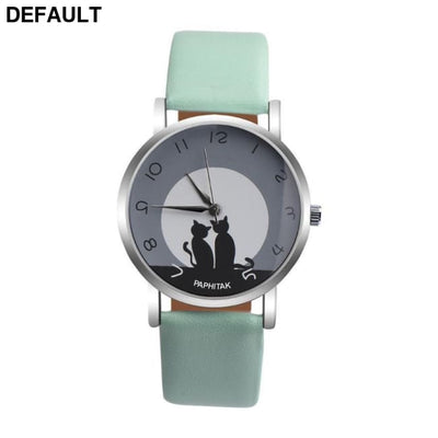 Cute Cat Printed Women Watches green