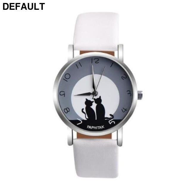 Cute Cat Printed Women Watches white
