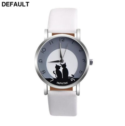 Cute Cat Printed Women Watches white