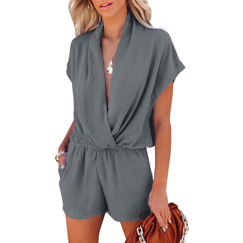 Women’s Solid Color And V-neck Slimming Jumpsuit