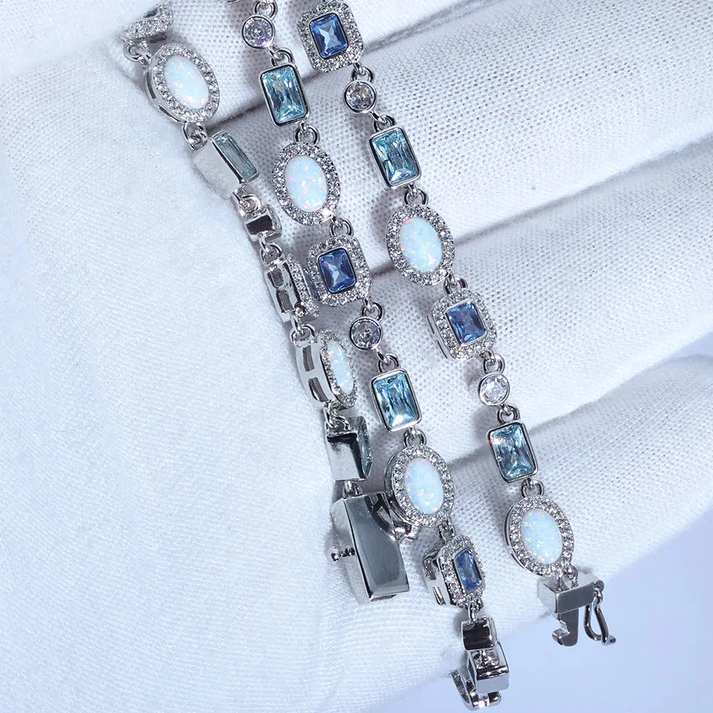 Hip-hop 6mm Snap-clasp Bracelet With Blue Zircons