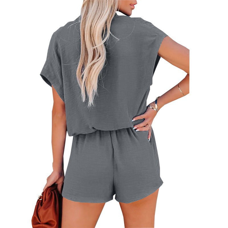 Women’s Solid Color And V-neck Slimming Jumpsuit