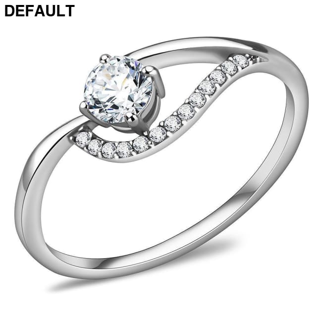 DA105 - High polished (no plating) Stainless Steel Ring with AAA Grade CZ in Clear 5 Sterling Silver Rings