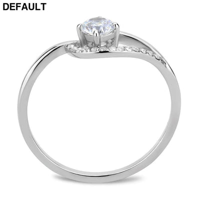DA105 - High polished (no plating) Stainless Steel Ring with AAA Grade CZ in Clear Sterling Silver Rings