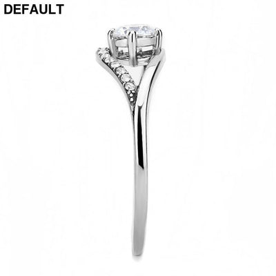 DA105 - High polished (no plating) Stainless Steel Ring with AAA Grade CZ in Clear Sterling Silver Rings