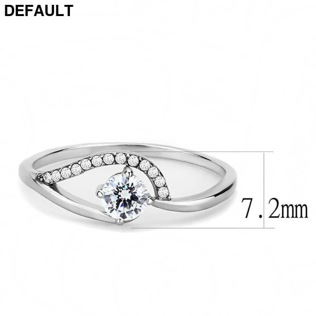 DA105 - High polished (no plating) Stainless Steel Ring with AAA Grade CZ in Clear Sterling Silver Rings
