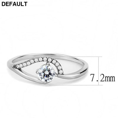 DA105 - High polished (no plating) Stainless Steel Ring with AAA Grade CZ in Clear Sterling Silver Rings