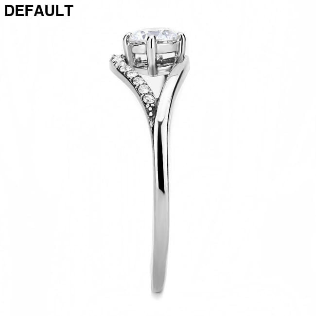 DA105 - High polished (no plating) Stainless Steel Ring with AAA Grade CZ in Clear Sterling Silver Rings