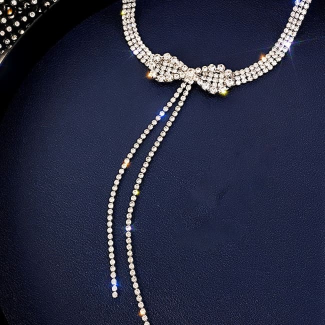 Dainty Crystal Bowknot Choker Necklace with Sparkly Rhinestones for Women Silvery Sterling Silver Necklaces