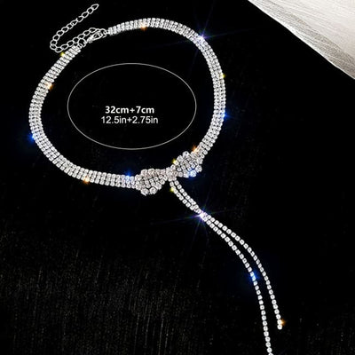 Dainty Crystal Bowknot Choker Necklace with Sparkly Rhinestones for Women Silvery Sterling Silver Necklaces