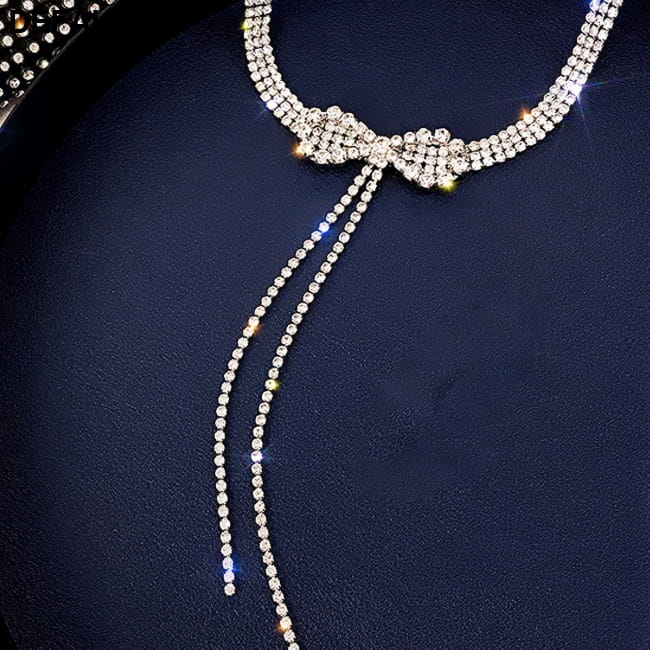 Dainty Crystal Bowknot Choker Necklace with Sparkly Silvery Sterling Silver Necklaces