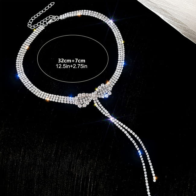 Dainty Crystal Bowknot Choker Necklace with Sparkly Silvery Sterling Silver Necklaces