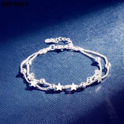 DAIWUJAN 925 Sterling Silver Double Layers Stars Beads Bracelets For Women Elegant Box Chain Charm Bracelet Birthday