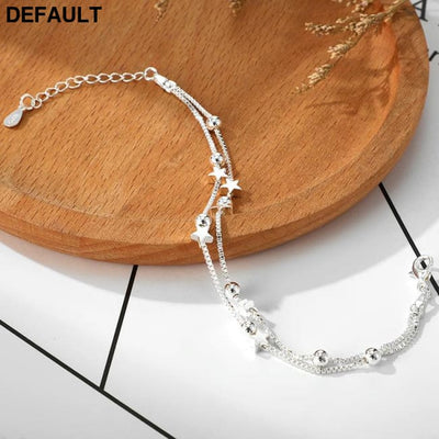 DAIWUJAN 925 Sterling Silver Double Layers Stars Beads Bracelets For Women Elegant Box Chain Charm Bracelet Birthday