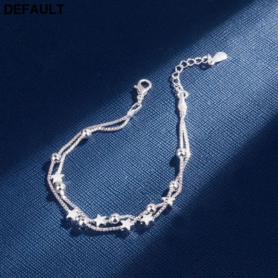 DAIWUJAN 925 Sterling Silver Double Layers Stars Beads Bracelets For Women Elegant Box Chain Charm Bracelet Birthday