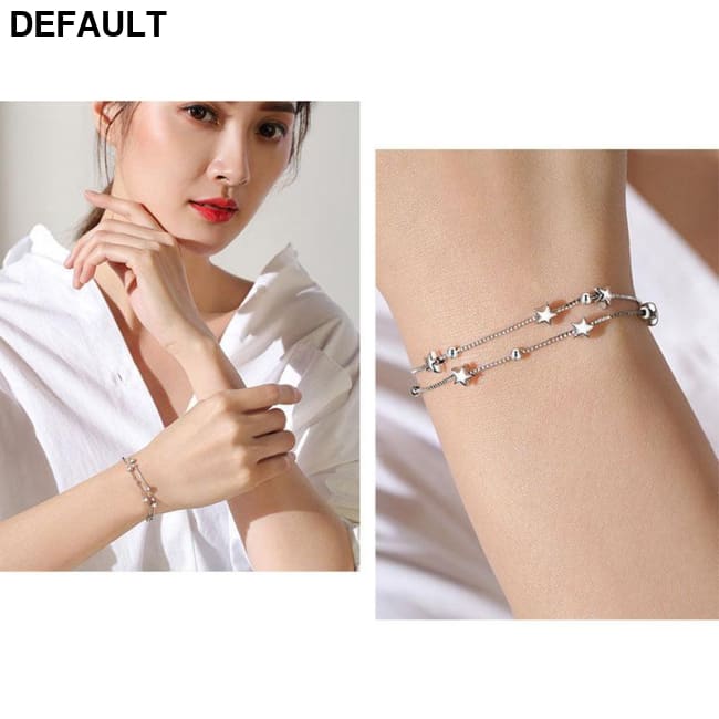 DAIWUJAN 925 Sterling Silver Double Layers Stars Beads Bracelets For Women Elegant Box Chain Charm Bracelet Birthday