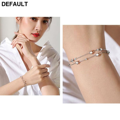 DAIWUJAN 925 Sterling Silver Double Layers Stars Beads Bracelets For Women Elegant Box Chain Charm Bracelet Birthday
