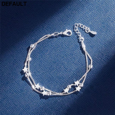 DAIWUJAN 925 Sterling Silver Double Layers Stars Beads Bracelets For Women Elegant Box Chain Charm Bracelet Birthday