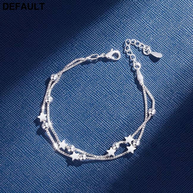 DAIWUJAN 925 Sterling Silver Double Layers Stars Beads Bracelets For Women Elegant Box Chain Charm Bracelet Birthday