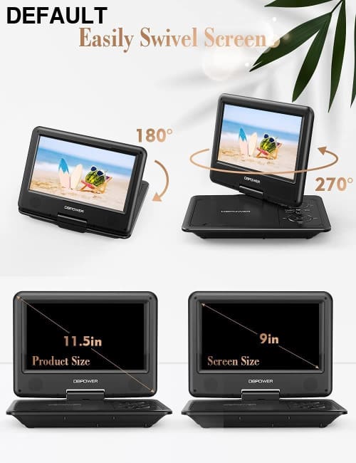 DBPOWER 11.5’’ Portable DVD Player 5-Hour Built-in Rechargeable Battery 9’’ Swivel Screen Support CD/DVD/SD Card/USB