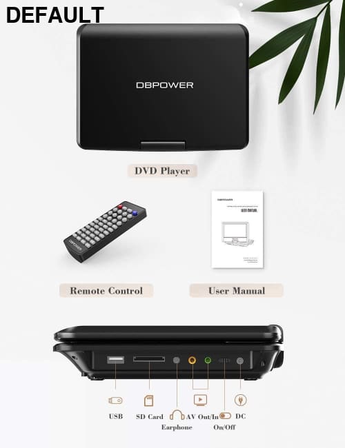 DBPOWER 11.5’’ Portable DVD Player 5-Hour Built-in Rechargeable Battery 9’’ Swivel Screen Support CD/DVD/SD Card/USB