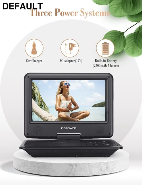 DBPOWER 11.5’’ Portable DVD Player 5-Hour Built-in Rechargeable Battery 9’’ Swivel Screen Support CD/DVD/SD Card/USB