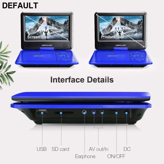 DBPOWER 11.5’’ Portable DVD Player 5-Hour Built-in Rechargeable Battery with 9’’ Swivel Screen Support CD/DVD/SD