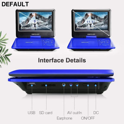 DBPOWER 11.5’’ Portable DVD Player 5-Hour Built-in Rechargeable Battery with 9’’ Swivel Screen Support CD/DVD/SD